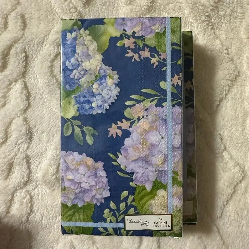 SOPHISTIPLATE 32 x 2pk Hydrangea Guest Paper Towel Napkins Blue Lavender Green